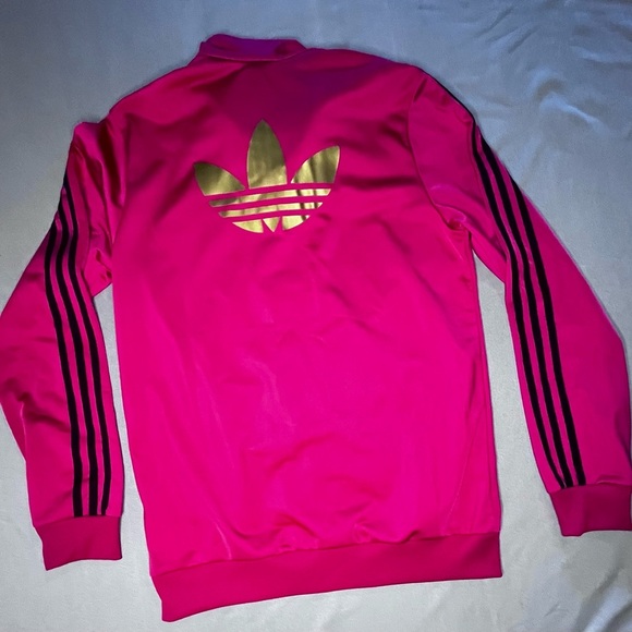 adidas Kids Pink Pea Coat with Black Stripes - Picture 5 of 8